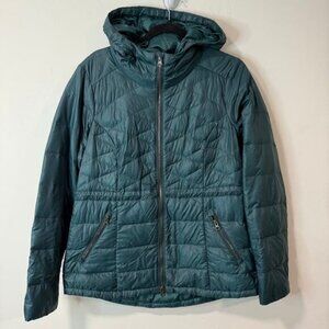Athleta Women's Down With It Jacket Coat Hooded Puffer Quilted Teal Medium